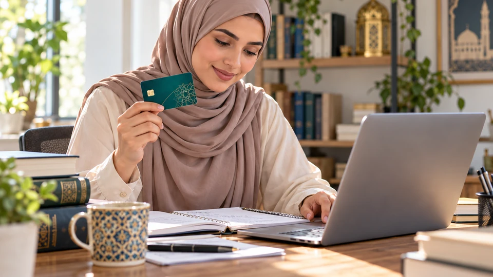 شخص يدخل بيانات بطاقته على حاسوب محمول أثناء التسوق من متجر إلكتروني